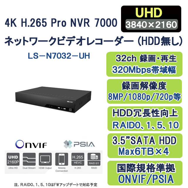 4K H.265+/H.265 NVRネットワークビデオレコーダーLS-N7032-UH HDD無し